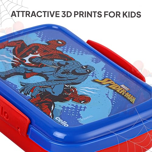 Image of CELLO Lunch On 3D Spiderman Design Kids Combo Set Red | Inner Compartment Lunch Box with Insulated Water Bottle Leak Proof Airtight Lightweight Tiffin Box Water Bottle Set for School Kids Boys Girls