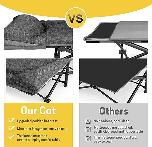 ATORPOK Camping Cot for Adults with Cushion and Pillow, Portable Folding Bed for Sleeping, Lightweight Tent cot with Carry Bag Supports 450 lbs (Grey) by ATORPOK - Image 3