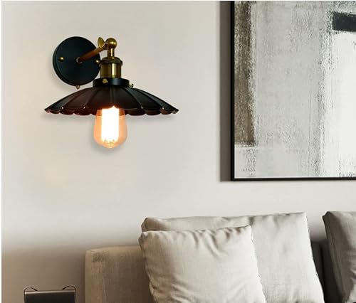 Vintopsh Industrial Black Wall Sconce Light, Vintage 1-Light Switch Farmhouse Wall Lamp, Pull Chain Wall Sconce Lighting For Bedroom Bathroom Kitchen Hallway Living Room (Black + Gold) #TOP7