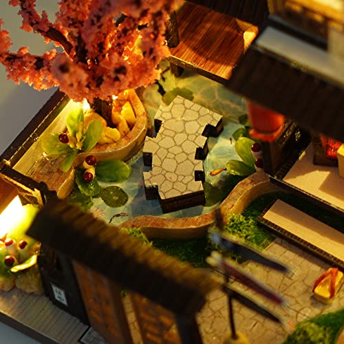 CUTEBEE Puppenhaus Miniatur mit Möbeln, Idee DIY hölzernes Miniatur Haus Kit mit LED-Licht, Maßstab 1:42 kreativer Raum (Japanese Garden House)… – Bild 6