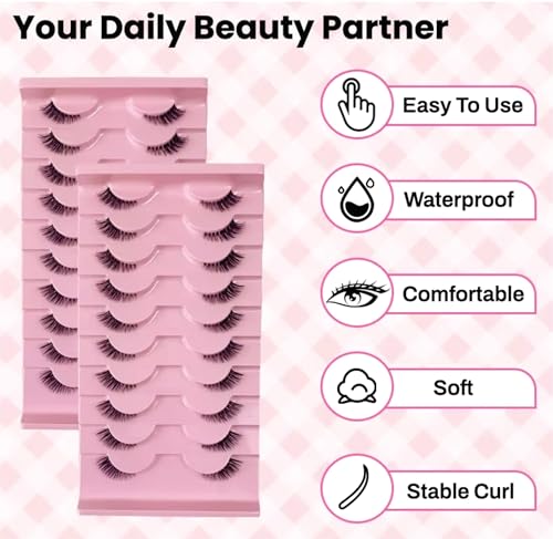 Image of Mayklen Self Adhesive False Eyelashes Natural Look - 10 Pairs, Wispy Faux Mink Eye Lashes For Women Cat Eye Fake Lashes Volume Strip False Eyelash Extension DIY Half Lashes For Women