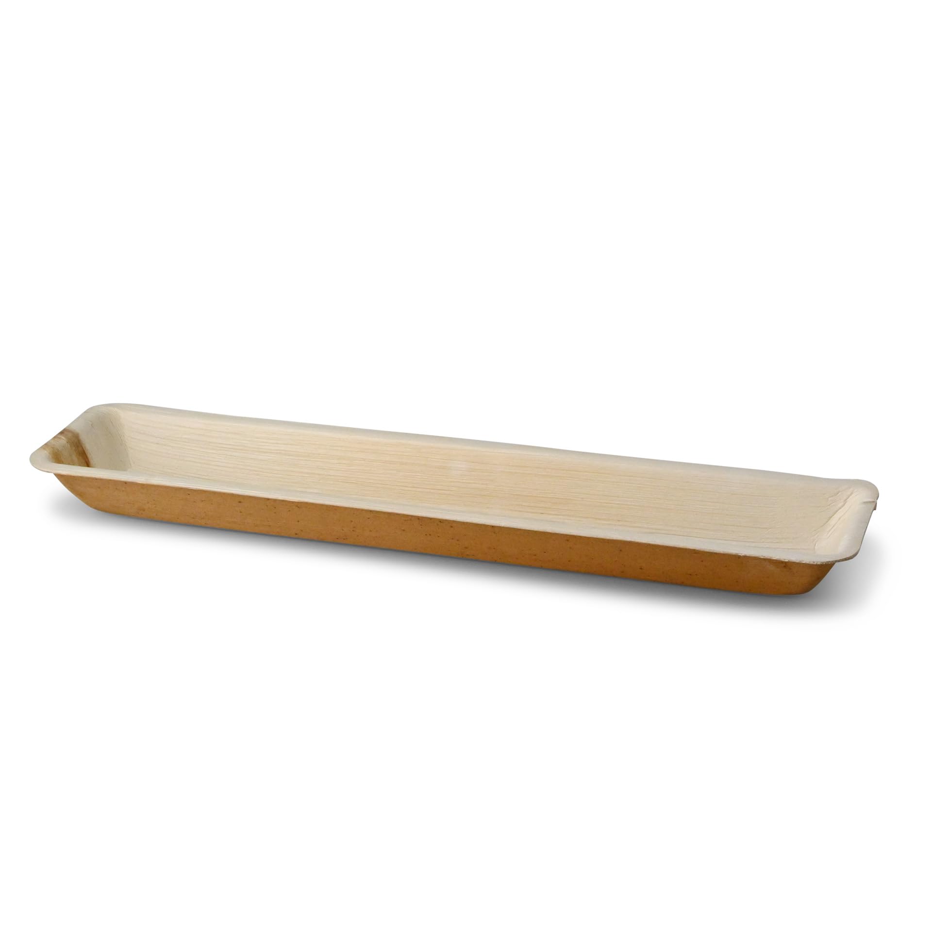 BIOZOYG Vassoio in Foglia di Palma 120 pezzi 38 x 8.5 cm, rettangolare - Vassoi da Portata, Monouso - Adatto per Cibi Caldi, Umidi e Grassi - Venatura Unica, Stoviglie per Feste, Decorazione