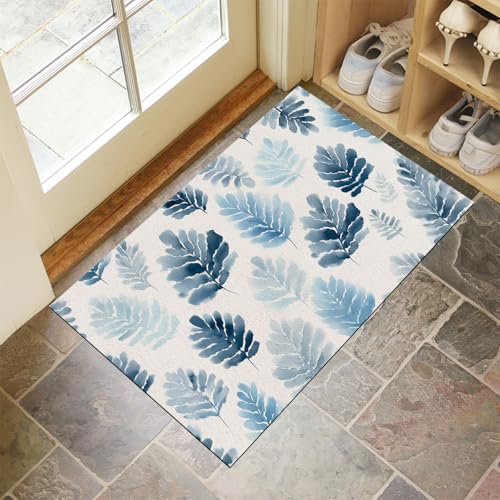 Tapis d'entrée d'intérieur lavable bleu 80x120cm antidérapant - 2