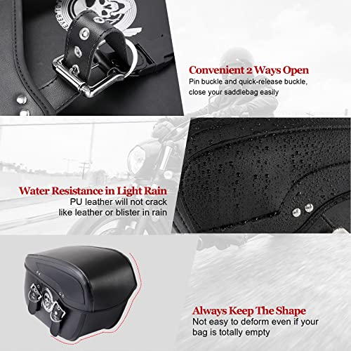 Innoglow 2Pcs Motorcycle Saddlebags Waterproof Synthetic Leather 2-Strap Saddle Bags Tool Bag Black With Skull Pattern Universal For Harley Davidson Yamaha Kawasaki Suzuki Ducati Cruiser Bobber Chopper #TOP2