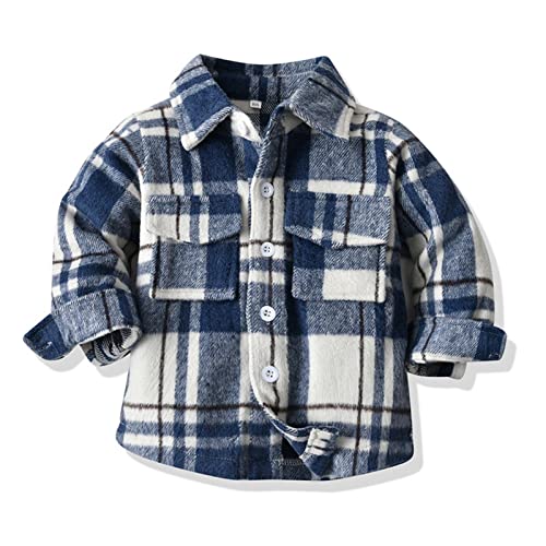 Toddler Boys Girls Plaid Flannel Shirts Long Sleeve Button Down Collared Shirt Jacket Fall Winter Cute Trendy Outwear Coat3