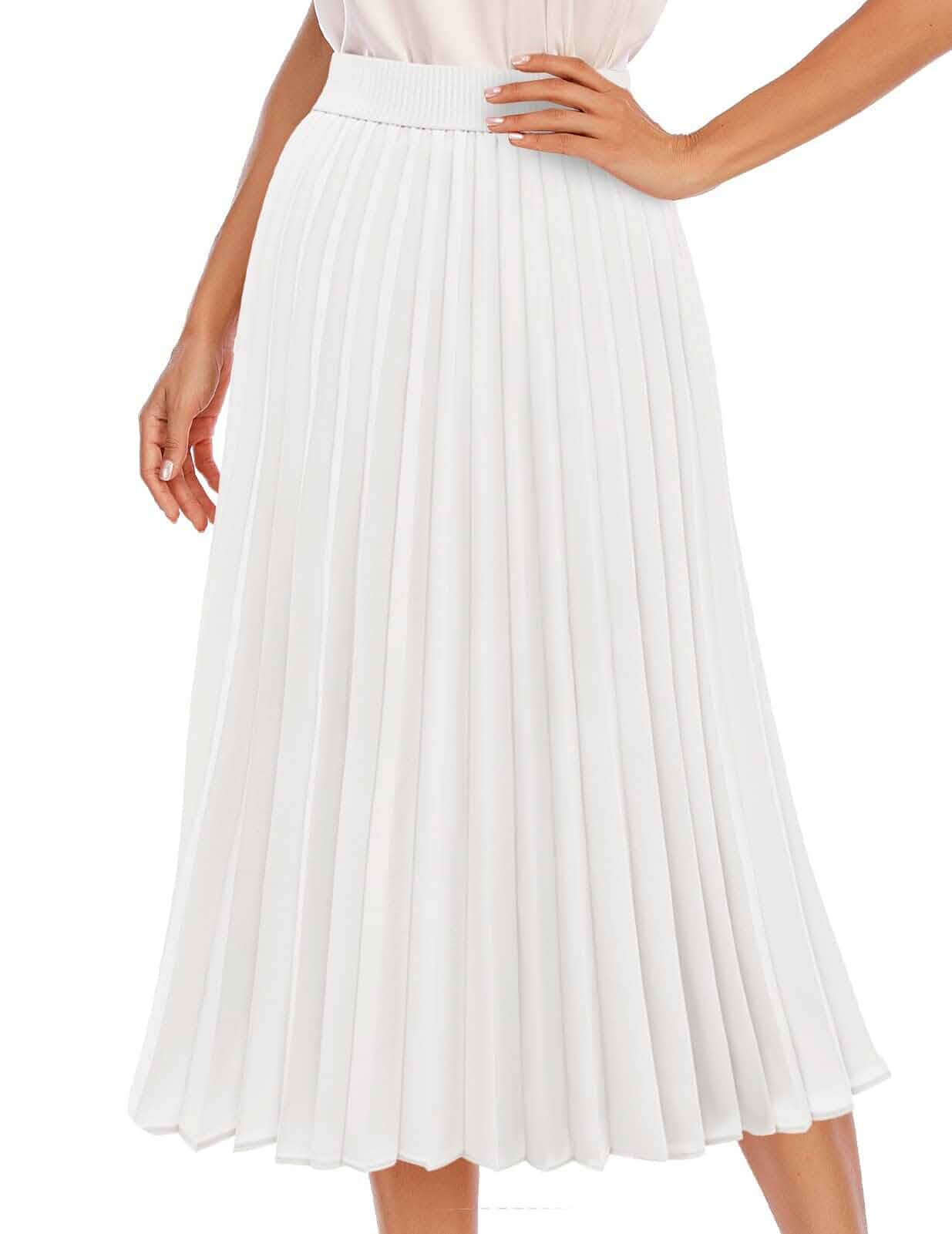 DRESSTELLS Pleated Midi Skirts for Women Long Aline Elastic High Waisted Chiffon Skirt