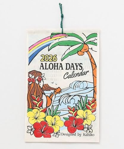 ○o。2026年版 ハワイアン 手漉き紙カレンダー ALOHA DAYS プルメリア ハイビスカス ホヌ ヤシの木 ダイヤモンドヘッド フラガール フラダンス ワーゲンバス サーフ【ハワイアン雑貨・インテリア】ハワイ カレンダー 2026 スケジュール 予