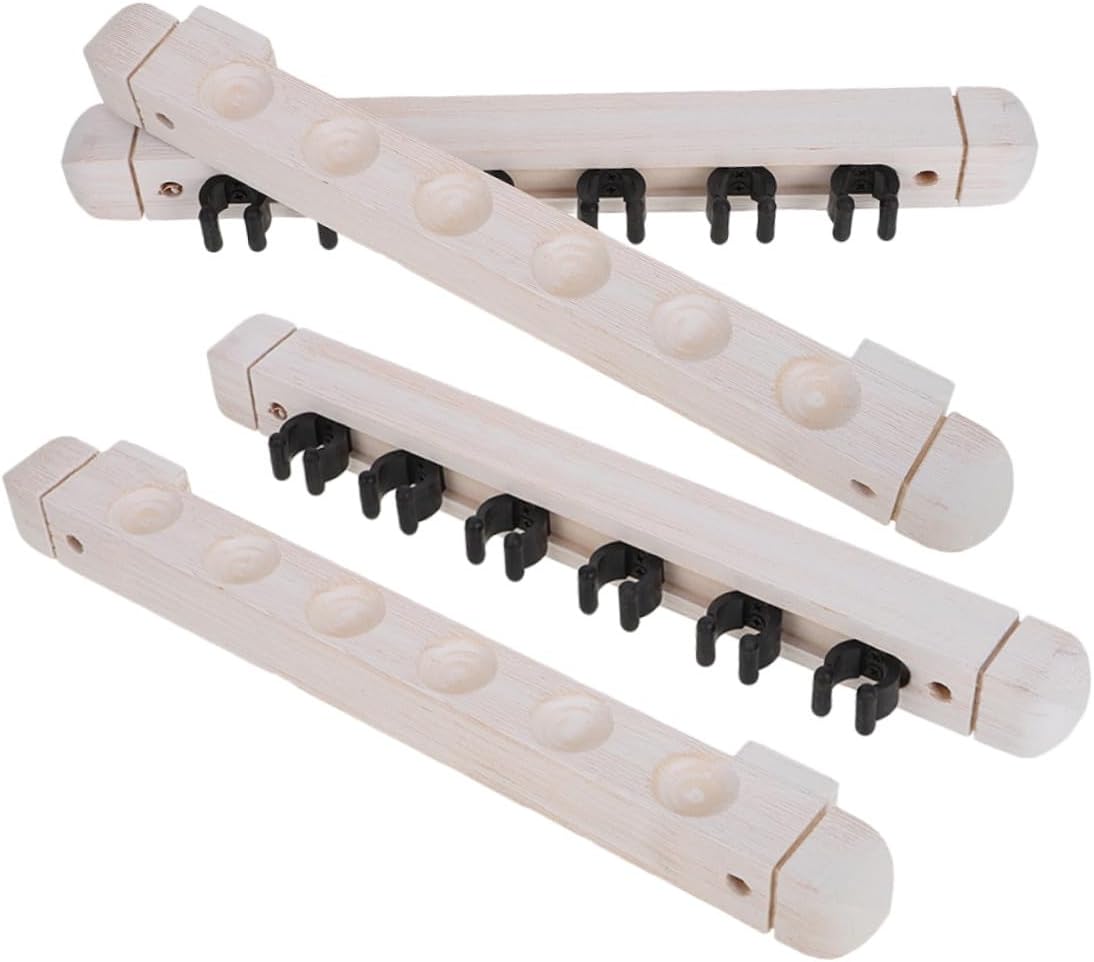 Alipis Wall Mounted 6-hole Solid Wood Billiard Cue Rack, White Wooden Pool Cue Holder with 2 Pairs for Billiards Storage and Pool Table Accessories Organizer