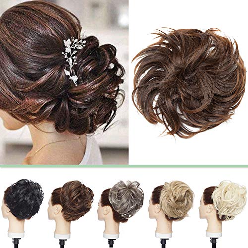 Haarteil Haargummi Messy Hair Bun Hair Extensions Voluminös Haarteil Dutt mit Haaren Günstig Weich Gewellt Haarknoten Natürlich wie Echthaar 80g #Braun zu Hellbraun Cover
