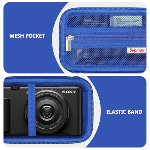 Image of Hard Travel Case for Sony ZV-1F / ZV-1 / ZV-1 II Digital Camera, Vlogger Camera Storage Holder Travel Bag with Zipper Mesh Pocket for Battery Pack, Charging Cable, USB Card, Blue