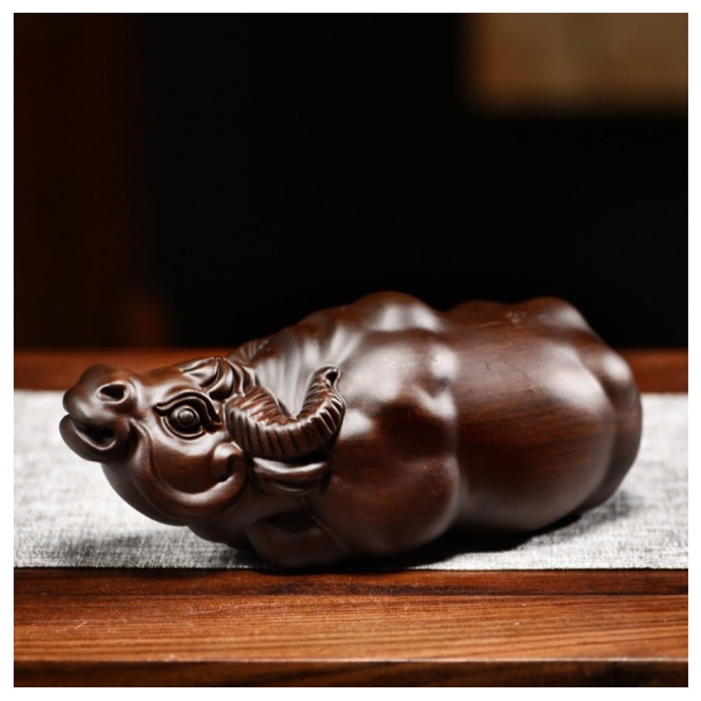 ATREDESES Office Decor Wooden Wood Carving Cow Ornament Cow Crafts Solid Wood Cow Root Carving Mahogany Home Decorations Home Decor(15.74in)
