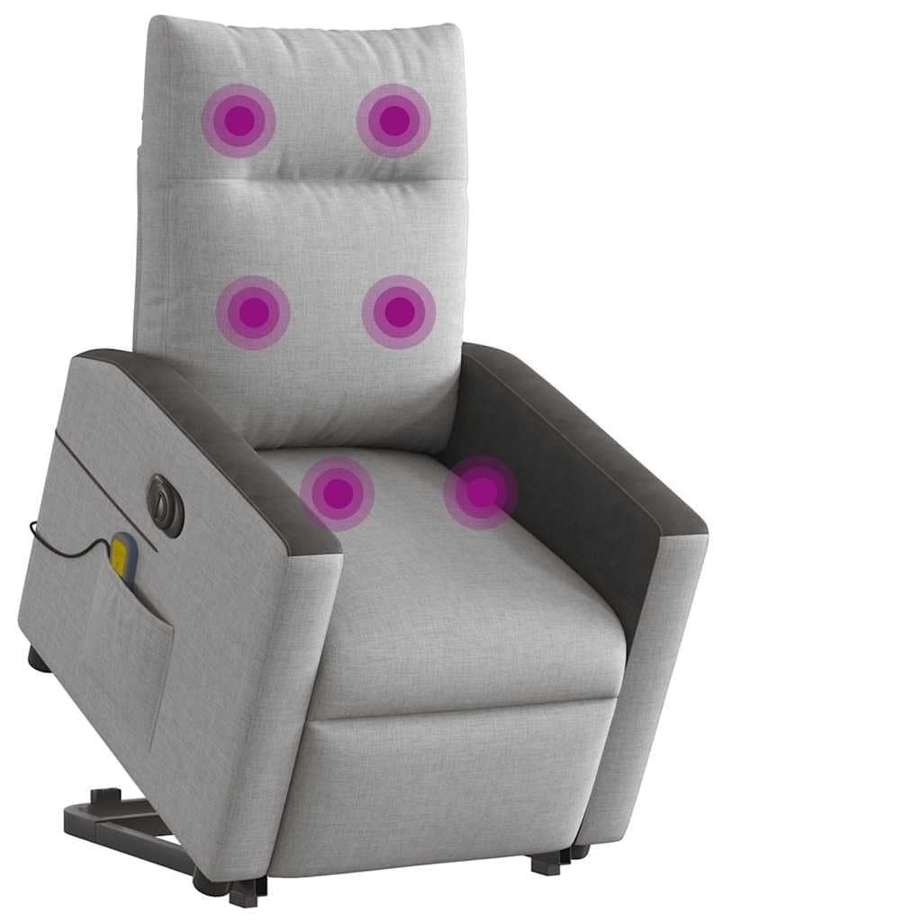 Massagesessel elektrisch mit Aufstehhilfe Wolkengrau Stoffbezug 69x86x100 cm Relaxsessel mit 6-Punkt-Vibrationsmassage und Liegefunktion für Wohnzimmer Leseecke und Schlafzimmer