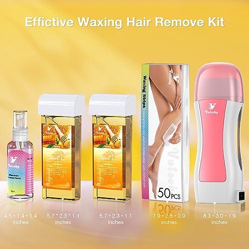 Image of Roll on Waxing Kit, Roll On Wax kit for Hair Removal At Home, Waxing Kit for Women Men, Soft Wax Heater for Larger Areas of the Body, with 2 Honey Cartridges and 50 Wax Strips