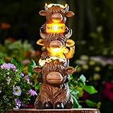 Garden Highland Cow Statue Solar Outdoor Decor with Flower Decoration Funny Triple Highland Cow Decor Birthday Gifts for Women Mom Highland Cows Figurine for Yard Garden Patio Lawn Ornaments