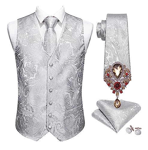 Gilet en soie jacquard rose pour homme ensemble haut de gamme avec cravate et broches