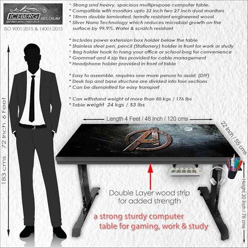Image of Xtreme PRO Direct Theme Printed Computer Desk for Gaming, Work & Study. Large for PC, Dual Monitors, iMac, and Laptops. Metal & Engineered Wood. Black Stand Desk. 4 Feet-XPB4 (XPB425-CT-109)