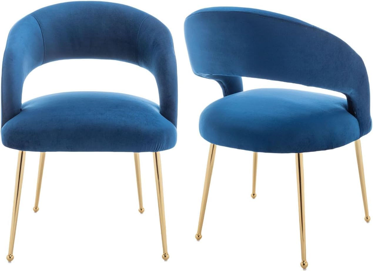 SEYNAR Dining Chairs Set of 2, Velvet Tufted Accent Upholstered Chairs with Gold Legs, Modern Design for Living Room Reception Room Bedroom Study Room(Navy)