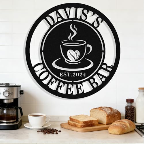 Image of Personalized Coffee Bar Metal Sign, Custom Coffee Signs, Custom Coffee Name Signs for Cafe Station, Coffee Wall Art Decor for Kitchen, Cafe Shop Decor, Cafe Lover Gift