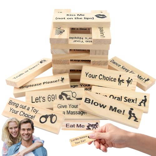 AMEHOAT Adult Wooden Stacking Tower Game 48 Pieces Lust Tower Couples Games Couples Date Night Games for 2 Players Stacking Blocks Gifts for Adults Night Party and Valentine