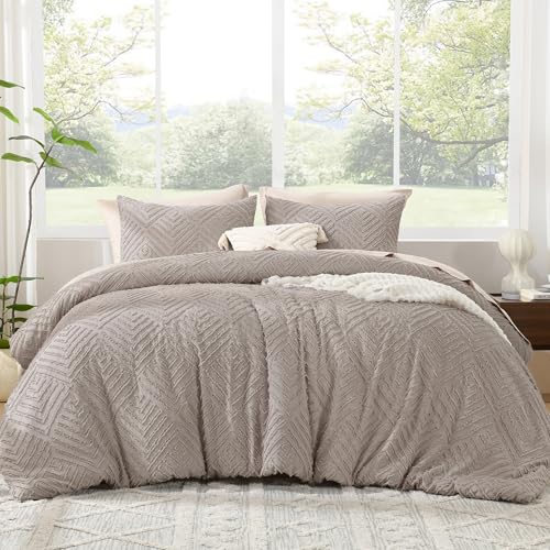 Image of Litanika Queen Comforter Set Rose Coffee, 3 Pieces Cream Tufted Boho Farmhouse Bedding Comforter Sets, Lightweight Fluffy Comforter Bed Set for All Season (90x90In Comforter and 2 Pillowcases)