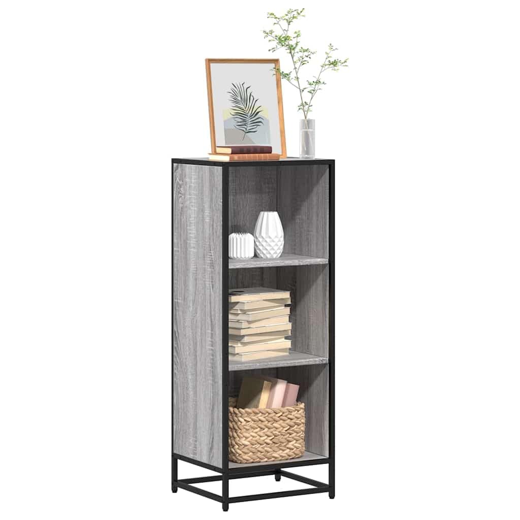 Regał na książki Sonoma szary, 40 x 35 x 107,5 cm, materiał drewnopochodny, metalowy stelaż, 3 półki, wolnostojący regał do salonu, sypialni, biura