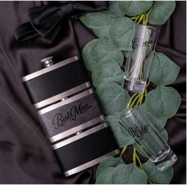 Wedding Flask - Best Man, With 2 Oz Coordinating Shot Glass