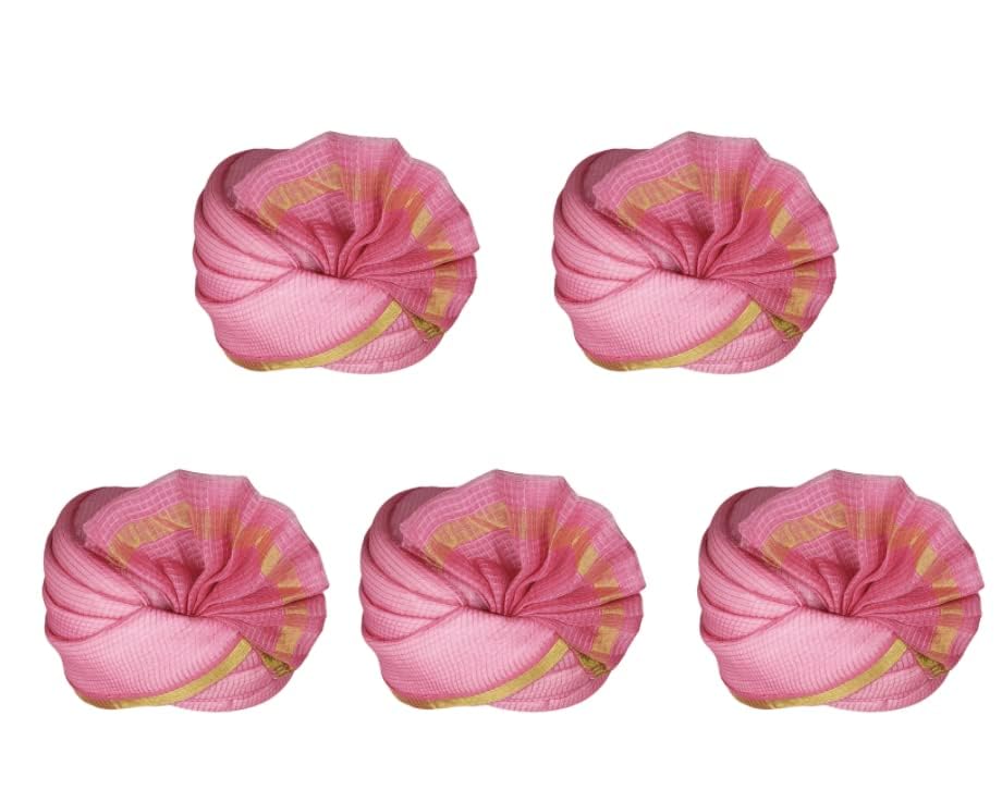 Acquire Trend Moonga Pagdi/Safa for Barati, Host & Wedding - Pack of 5 (Pink)
