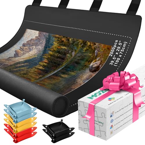 MOZOOSON Puzzlematte 2000 Teile, 80x120 cm, Premium Gummi-Material, Patentiertes Aufbewahrungssystem, Bessere Organisation, Tragbare Puzzle Matte mit 8 Sortierschalen, Geschenkverpackung
