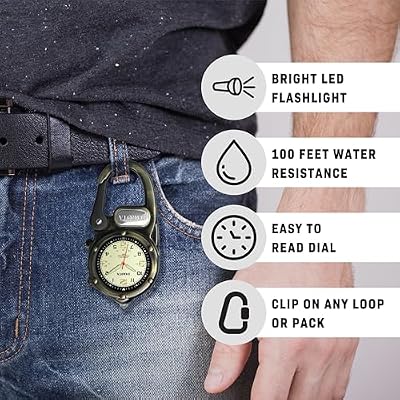 Dakota Mini Clip Microlight, Quality Pocket and Fob Watch, Premium Durability Outdoor Gifts for Men, Use for Fishing Hunting, and More, LED Flashlight, Clip on Watch