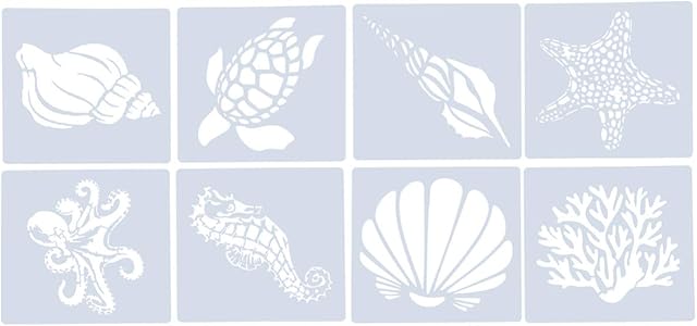 MILISTEN 8 Mixed Sea Creatures Stencils Set Plastic Sea Painting Templates for DIY Art Crafts Scrabooking Painting, Drawing Stencils Sea Reusable Stencil