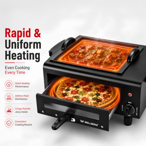 Image of Wellberg 2200W 3-in-1 Electric BBQ Grill & Tandoor Oven | 16 Inch Multipurpose Electric Tandoor | Stainless Steel Heating Element | Suitable for Pizza, Paneer Tikka, Naan, Roti & Roasting