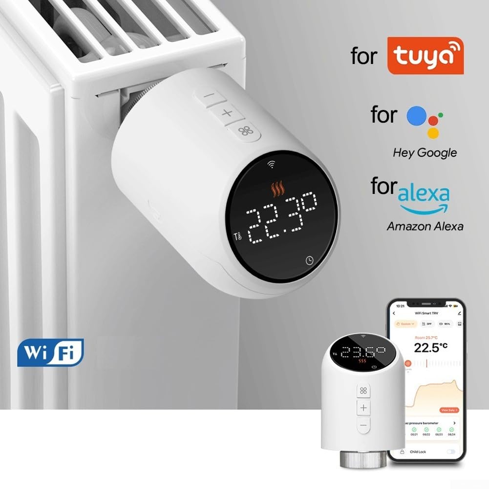 Valvola termostatica intelligente per termosifone, WiFi TRV, per app Tuya, display digitale, controllo della temperatura, attuatore per riscaldamento a pavimento