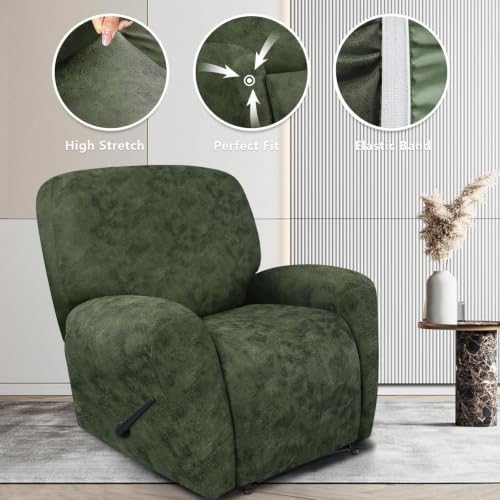Image of ANARACHON Leather Like Recliner Chair Covers Heavy Duty, 4 Pieces Recliner Cover for Recliner Chair, Leather Cover for Recliner slipcovers Washable for Pets (03Tawny)