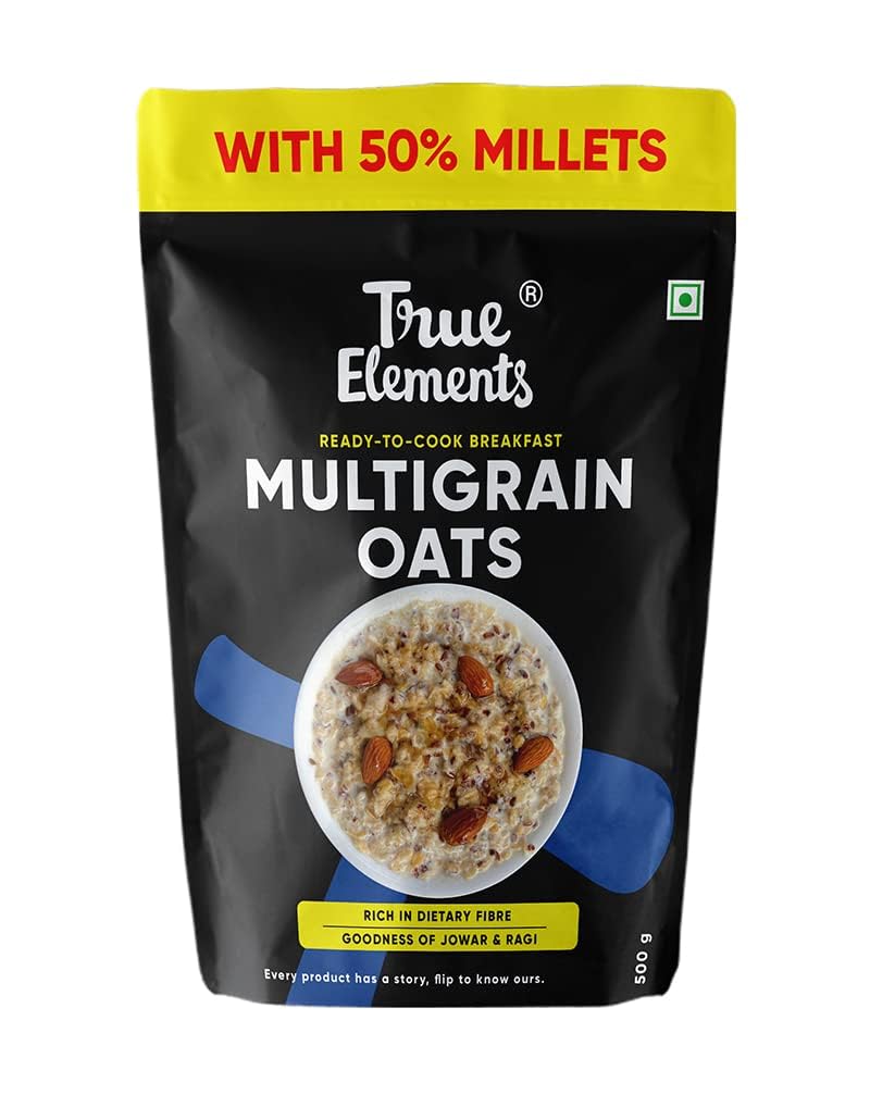 True Elements Multigrain Oats 500g – Jowar and Ragi | Oatmeal | Oats for Weight Loss | Millet Rich Breakfast | Healthy Breakfast | Rich in Fibre and Protein