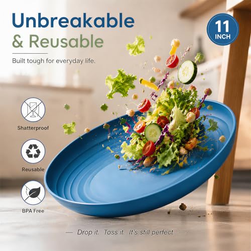 Image of 11In Wheat Straw Plates, 6PCS Large Plastic Plates Reusable,Multi