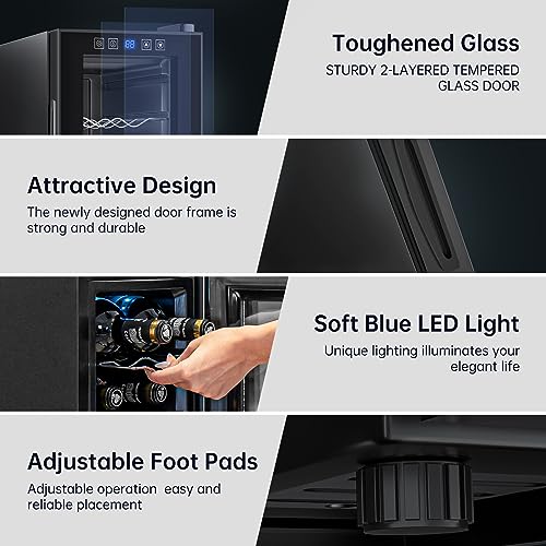 kingchii 6 bottle thermoelectric wine cooler refrigerator advanced cooling technology stainless steel amp tempered glass for red wine champagne for home kitchen or office