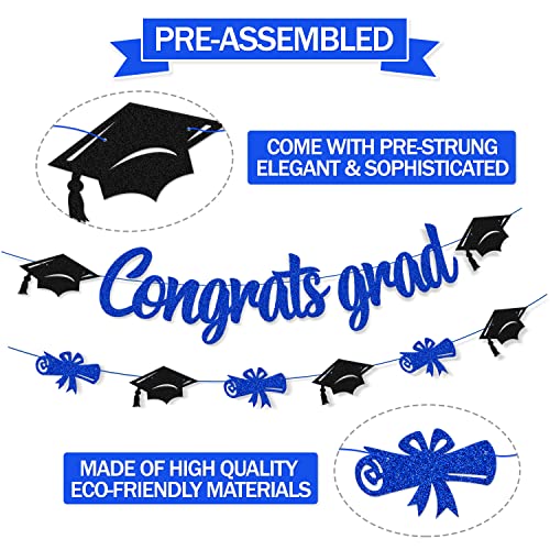 Congrats Grad Banner Class of 2026 Cap Diploma Themed Graduation Party Supplies for High School College Senior 2026 Celebratory Decorations (Blue) by Levvcirki - Used condition - Image 2
