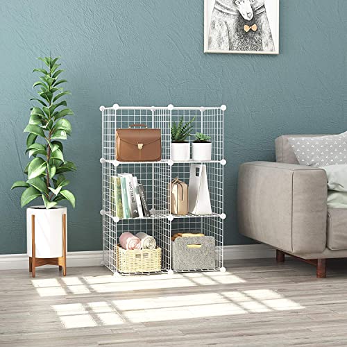 C&AHOME Drahtwürfel-Aufbewahrung, 6 - Würfel-Organizer aus Metall mit C-Gittern, modulare Regaleinheiten, Lagerbehälter-Regale, Schrank-Organizer, 93,5 cm L x 31,8 cm B x 93,5 cm H, weiß