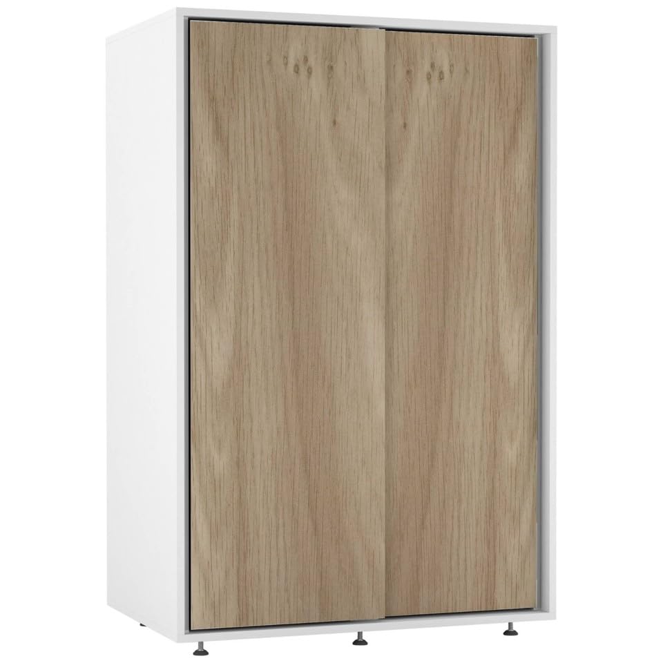 URBNLIVING 120cm 2 Sliding Door Wardrobe, Freestanding Bedroom Closet with Hanging Rail & Durable Feet, Engineered Wood Storage Cupboard for Kids Room, Nursery or Small Spaces