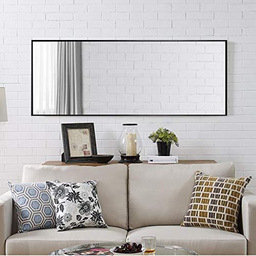 MIRUO Full Length, Floor Mirror Large Wall Mounted, Bedroom, Dressing Mirror Aluminum Alloy Thin Frame, Black, 65\" x 22\" (AMZVDJJ00371AAFN)