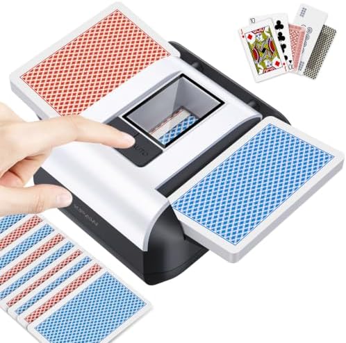 KPAW Automatischer Kartenmischmaschine für 1–2 Kartenspiele mit Zwei Modi, | Elektrisch Geräuscharmer Kartenmischer für Poker, Blackjack, Skip-BO, Phase 10 (Weiß)