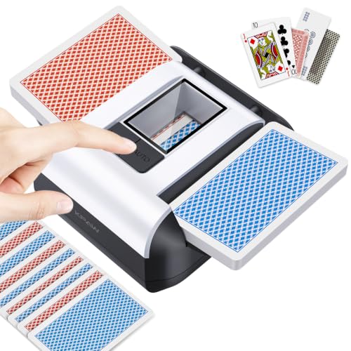 KPAW Automatic Card Shuffler - One-Press AUTO & Manual Mode, Electric Shuffling Machine for 1-2 Decks, Low Noise, Rechargeable & Portable Shuffler Machine for Poker