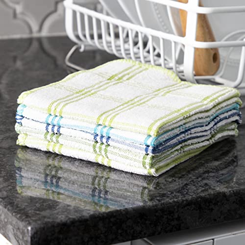 Ritz 100% Cotton 12-Inch X 12-Inch Kitchen Dish Towel, Gentle Cleaning Wash Cloth With Poly Scour Side, Blue/Green, 5-Pack #TOP4