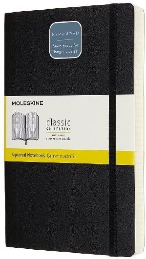 Moleskine - Classic Expanded Squared Paper Notebook - Soft Cover and Elastic Closure Journal - Color Black - Size Large 13 x 21 A5 - 400 Pages