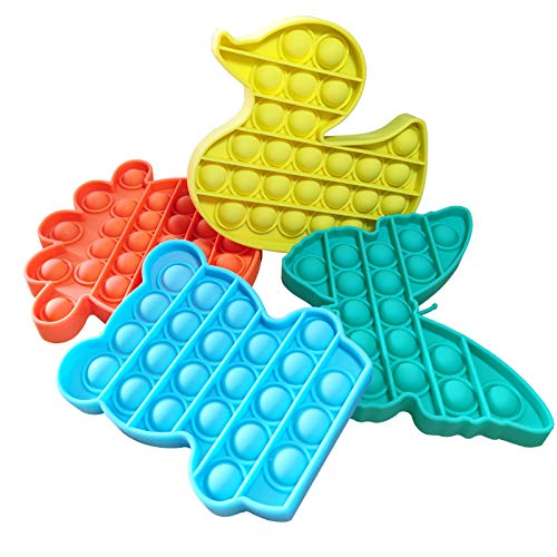 WARLOVPO Push Pop Bubble Fidget Sensory Toys -4 Pack Animal Shape Gifts for Kids Women,Tools to Relieve Stress in Home School and Office Duck,Butterfly,Octopus,Bear(Green,Yellow,Orange,Sky-Blue)