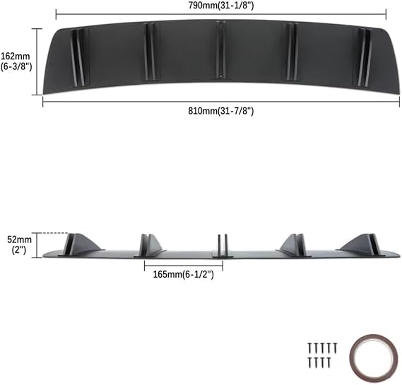 Rear Valance Diffuser Spoiler Splitter For Vw For Jetta MK5 MK6 MK7 Rear Lip Bumper Diffuser Shark Fin 5 Wing Spoiler Gloss 81.5cm Universal Car Accessories(Matte Black)