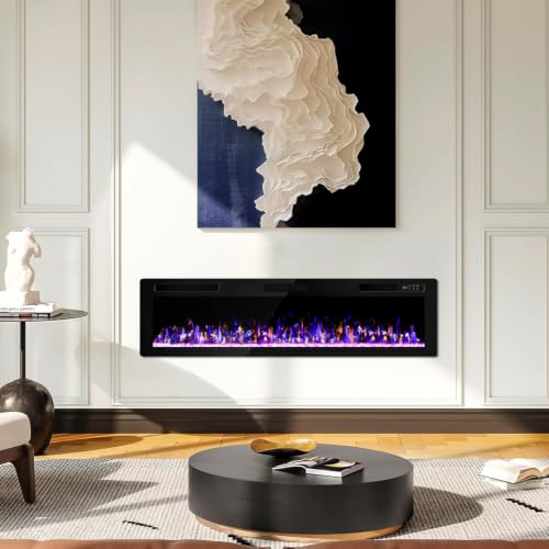Vitesse 72 inch Ultra-Thin Electric Fireplace in-Wall Recessed and Wall Mounted Fireplace Heater,Linear Fireplace with Multicolor Flame,Timer,Low Noise,750/1500W,Touch Screen & Remote Control(72’’) by VITESSE - Used condition - Image 2