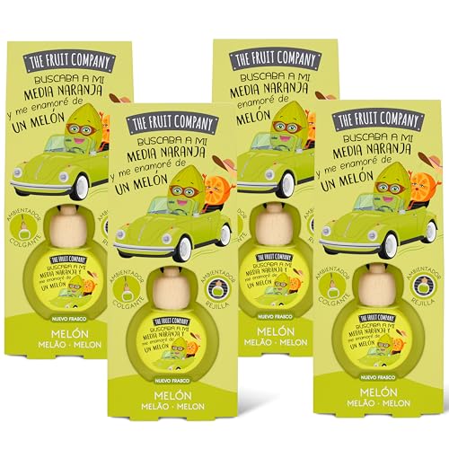 The Fruit Company - Ambientador de coche con Absorbe olores, aroma frutal MELÓN, Pack de 4 unidades