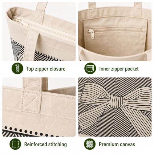 Image of Canvas Tote Bag for Women with Zipper