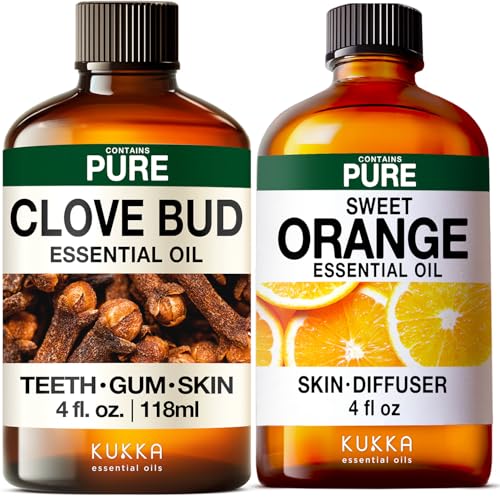 Image of Clove Oil for Oral Care & Orange Essential Oil for Diffuser Set - Aromatherapy Grade Essential Oils Set - 2x4 fl oz - Kukka